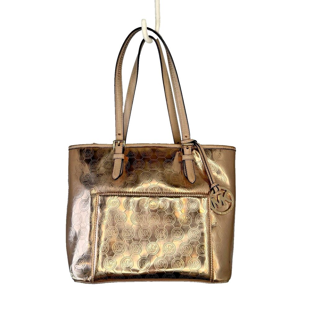 Michael Kors Jet Set Bag Gold Metallic Tote Organizer 12x9x5.5 EUC